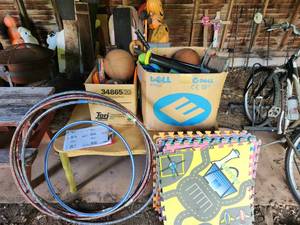 lot 87 image: Lot of (2 Boxes) OutdoorSports Games and Toys, Hula Hoops, Airport Interlocking Play Mats, Sports Balls, Rackets, Clubs and more