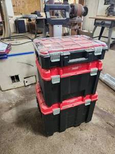lot 29 image: Craftsman Versastack Water Seal Rolling Tower with Organizer  Tool Box CMST60402