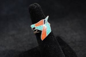 lot 162 image: Sterling Silve Horse Ring with Turquoise and Onyx Inlay