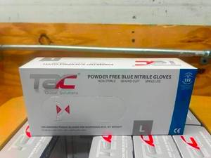 lot 18 image: TAC- Case of- Powder Free Blue Nitrile Gloves Size L (1000 gloves)