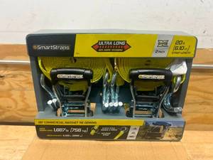 lot 85 image: SMARTSTRAPS Commercial-Grade RatchetX J-Hook Tie-Downs, 14ft. x 1 12in., 2 Pack, 5,000-Lb. Breaking Strength