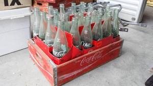 lot 432 image: Wood Coca Cola Coke Crate And Bottles.