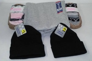lot 74 image: New Sweatpants, Hat (2), and Slippers (2).