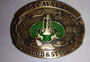 lot 83 image: 3 d Cavalry Blood and Steel Belt Buckle.