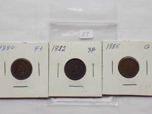 1880,1882, 1885 Indian Cents. Circulated