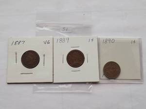 1887, 1889, 1890 Indian Cent, Circulated