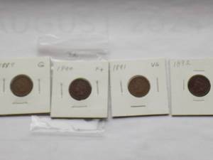 1887, 1890, 1891, 1892  Indian Cent, Circulated