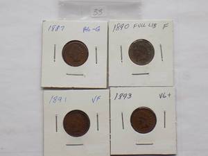 1887, 1890, 1891, 1892  Indian Cent, Circulated