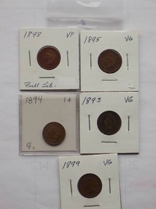 1893, 1899, 1895, 1898, Indian Cent, Circulated