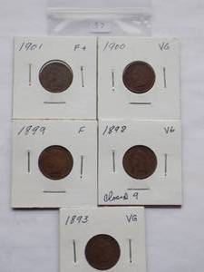 1901, 1900, 1899, 1898, 1893, Indian Cent, Circulated