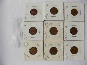 1910.1911.1911d, 1912,1912d,1913,1914,1916d,1916 Lincoln Pennies