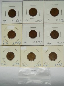 1910,1911,1912,1916,1917d, 1918s, 1919s,1920,1920d Lincoln Penny