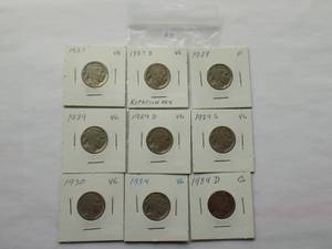 1927,1927-D, 1928,1929,1929-D, 1929-S,1930,1934,1934-D  Buffalo Nickel
