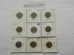 Buffalo Nickels - 1925,1928,1930,1934,1934-D,1935,1936,1937-D-,1927-D