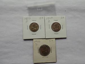 1950-S, 1949D, 1946-D  Jefferson Nickles