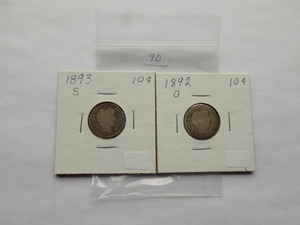 1892-O, 1893-S Barber dime