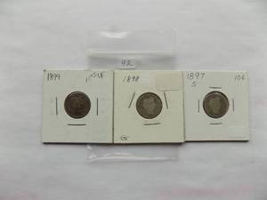 1897-S, 1898, 1899 Barber Dimes