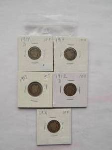 1914-D, 1914, 1913, 1912-D,1912,  Barber Dimes