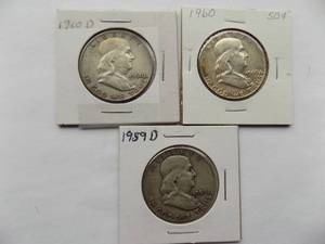 Franklin Half Dollar 1959-D, 1960, 1960- D