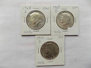 Kennedy Half Dollar 1968-D, 1969-D, 1970-D