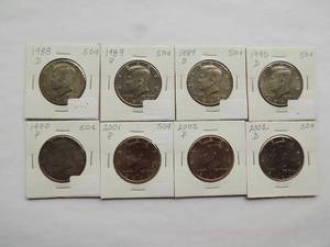 Kennedy Half Dollar 1988-F,1989-P,1989-D,1990-D,1990-P, 2001-P, 2002-P, 2002-D