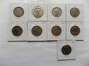 Susan B. Anthony Dollars  1979-D, 1979-P, 1979-S, 1980-P, 1980-D, 1980-S, 1981-P, 1981-D, 1981-S