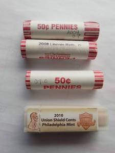 Lincoln Pennies 4 - rolls  2009-D, 2010-p