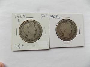 1905-S, 1908-D Barber half
