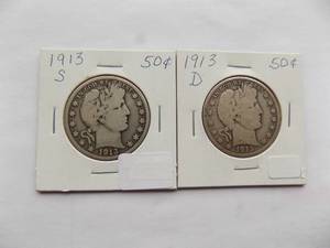 1913-D, 1913-S Barber half