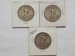 1934, 1933-S, 1929-S  Walking Liberty Half Dollar