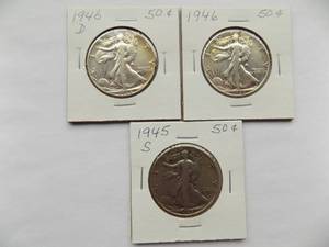 1945-S, 1946, 1946-D Walking Liberty Half Dollar