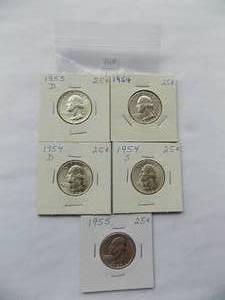 WASHINGTON QUARTERS  1953-D, 1954, 1954-D, 1954-S, 1955