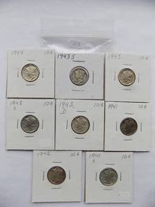 1944,1943-S,1943, 1942-S, 1942-D,1941,1942,1941-S Mercury dimes