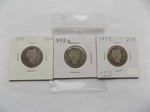 1894, 1893-O, 1892 Barber Quarter