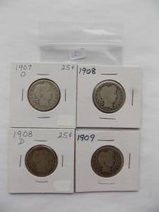 1907-O, 1908, 1908-D, Barber Quarter