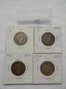 1915-D, 1915-S, 1916, 1916-D Barber Quarter