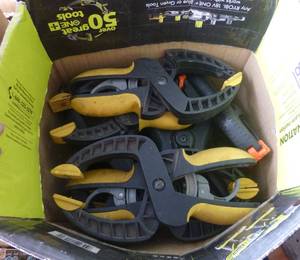 lot 86 image: Large group of clamps (at least 12)  and 2 Adjustable clamps