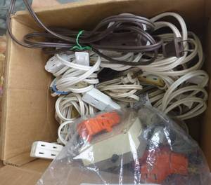 lot 87 image: Large group of extension cords and outlet strips