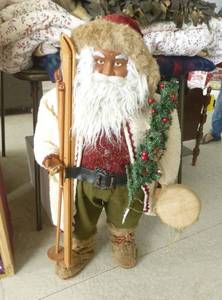 lot 146 image: 3 ft tall santa with cross country skis