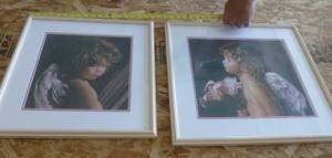 lot 210 image: Two very cute angel pictures, 18x18 and 22x20, by Nancy Noel