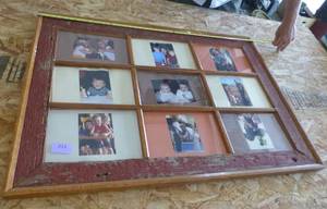 lot 212 image: Handmade photo window frame from old barn wood