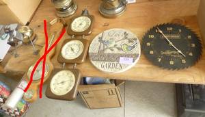 lot 129 image: Barometers, Craftsman clock and other dcor