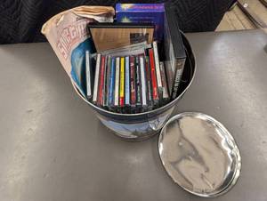lot 87 image: MS 2 - Currier & Ives Tin Container with Assorted CDs and Media
