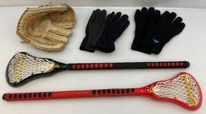 lot 11 image: Misc. Sports Items Including Lacrosse Sticks & More