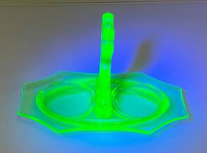 lot 20 image: Vintage Uranium Glass Cream & Sugar Holder