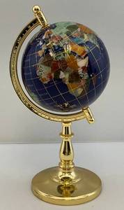lot 26 image: 6 Gemstone Inlayed Globe On Stand 12 12 Tall
