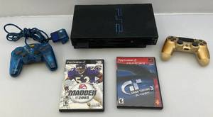 lot 57 image: Vintage SONY Playstation 2 With Controllers & Games (Needs Cords)