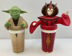 lot 91 image: 1999 STAR WARS Queen Amidala & Yoda Taco Bell, KFC, Pizza Hut Collectors Cups