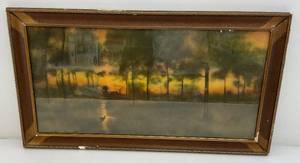 lot 222 image: Framed Behind Glass In Vintage Frame & Print  The Home Of The Heron  By George Inness