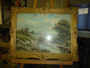 lot 54 image: Antique art print titled Cooling Off at the Brook